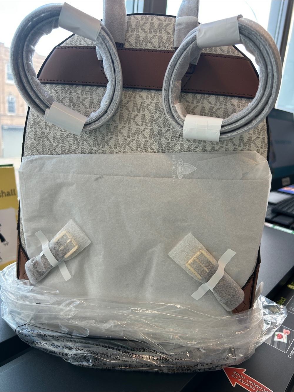 Michael Kors Tan Beige Logo Backpack with Brown Trim - Picture 4 of 7